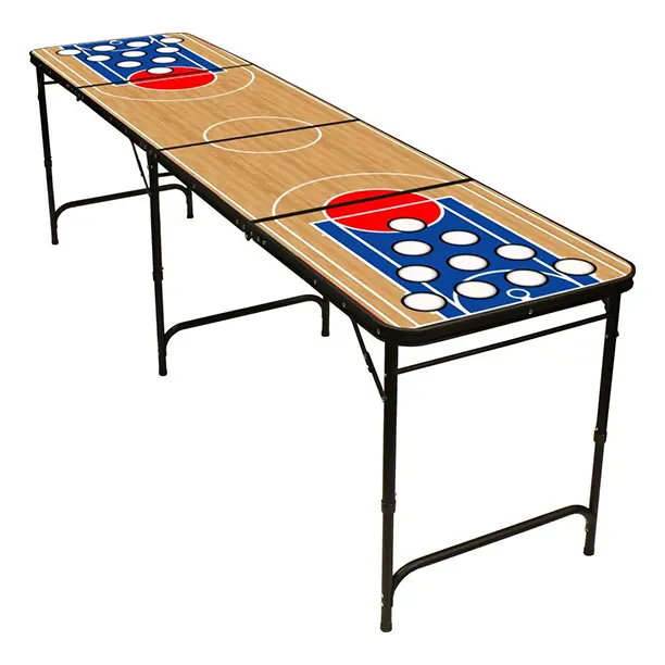 8' Folding Beer Pong Table with Bottle Opener, Ball Rack and 6 Pong Balls - Basketball Design - By Red Cup Pong