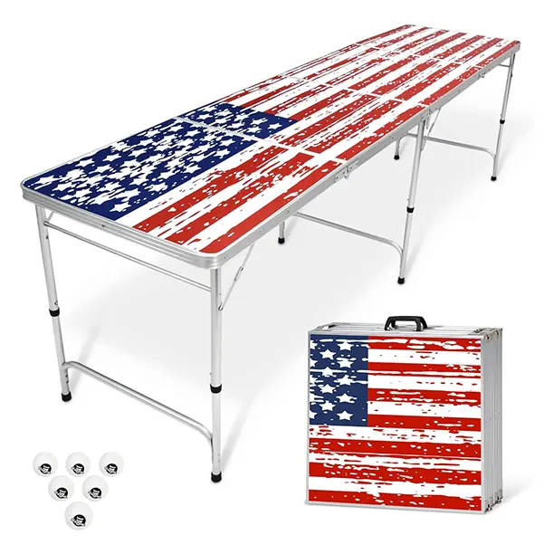 8 Foot Portable Beer Pong Tailgate Tables (Black, Football, American Flag, or Custom Dry Erase)