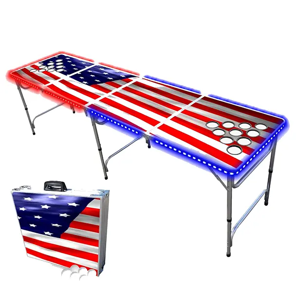 8-Foot Professional Beer Pong Table wCup Holes, LED Lights & Pong Balls America Edition